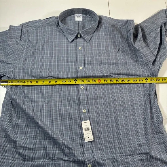 NEW Brooks Brothers Button Down Shirt 2XL Blue Plaid Performance Stretch Nylon
